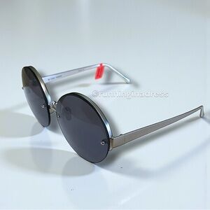 Linda Farrow Oversized Round Rimless Sunglasses In White Gold With Matte Black